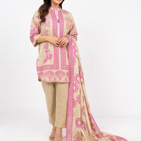 Printed Karandi Beige Unstitched Suit - Alkaram