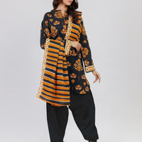 Printed Viscose Slub Black Unstitched Suit - Alkaram