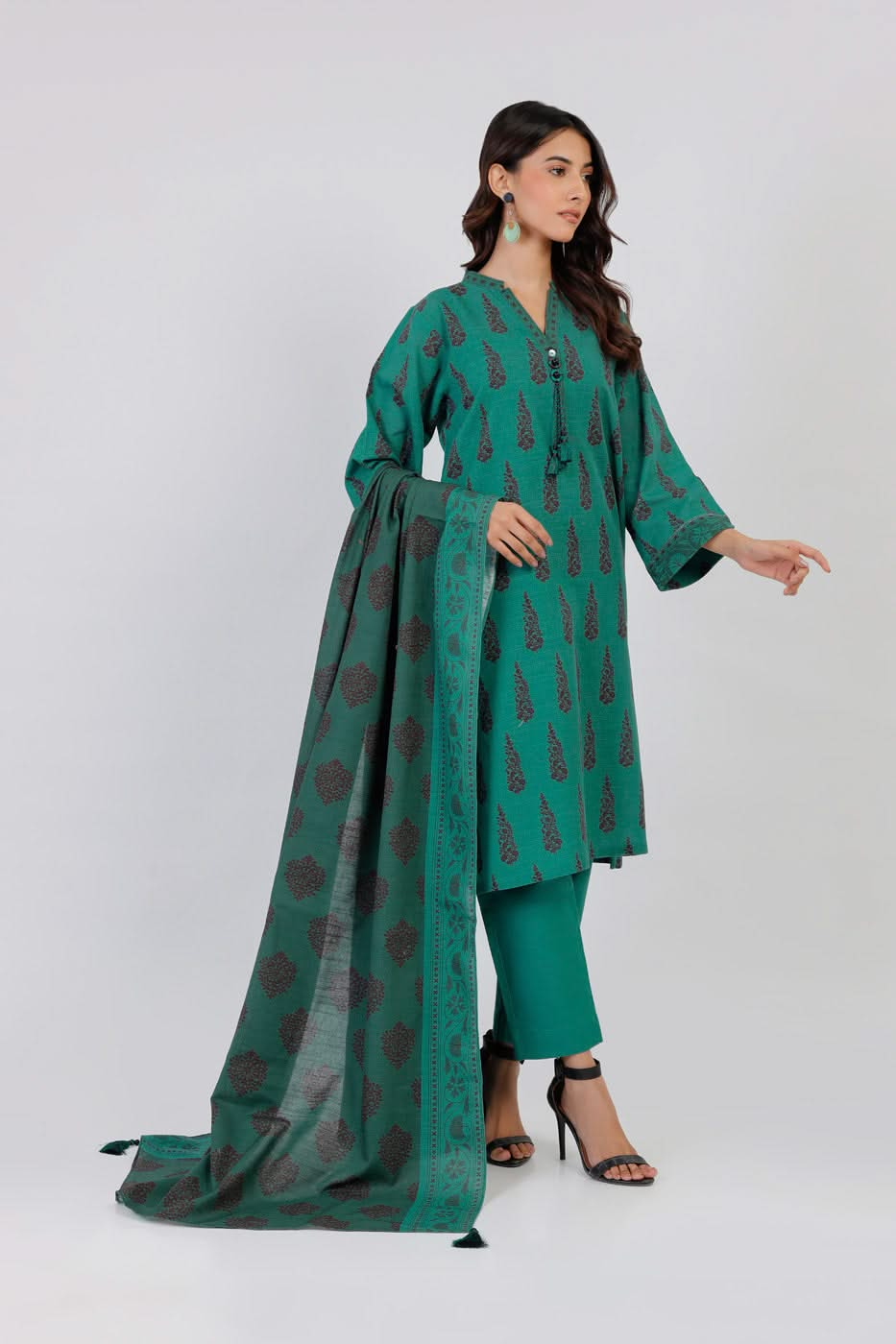 Printed Karandi Green Unstitched Suit - Alkaram