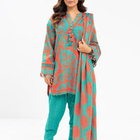 Printed Viscose Staple Slub Orange Unstitched Suit - Alkaram