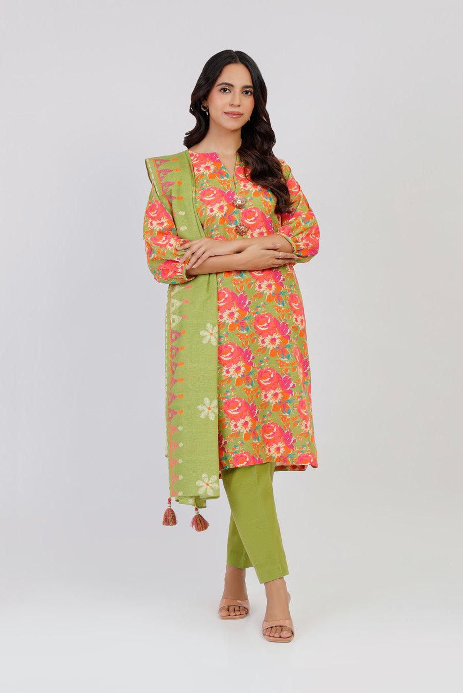 Printed Khaddar Green Unstitched Suit - Alkaram