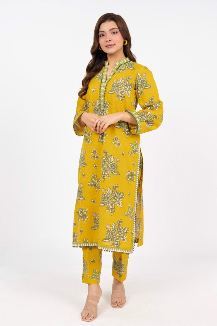 Printed Khaddar Yellow Unstitched Suit - Alkaram