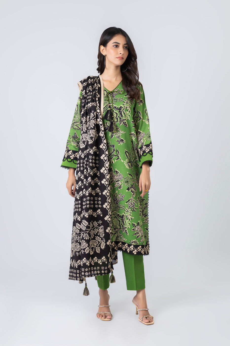 Printed Khaddar Green Unstitched Suit - Alkaram