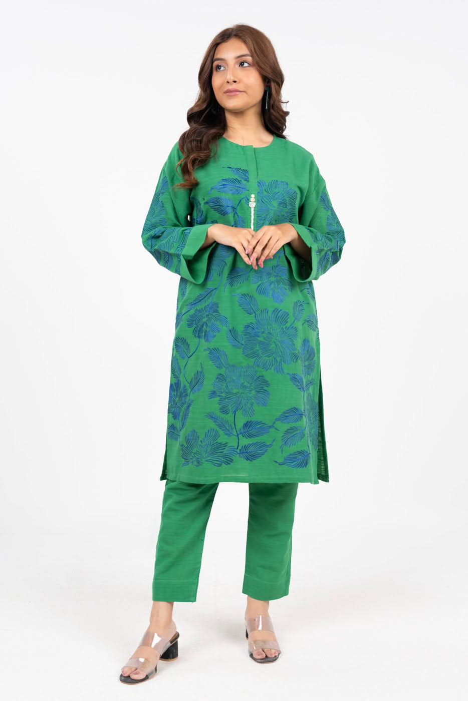 Embroidered Dyed Khaddar Green Unstitched Suit - Alkaram