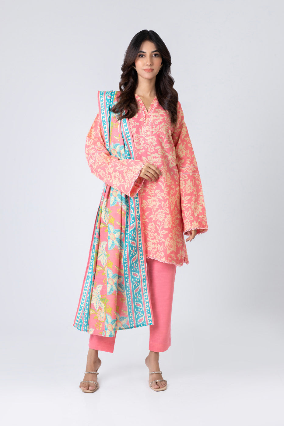 Printed Khaddar Light Pink Unstitched Suit - Alkaram