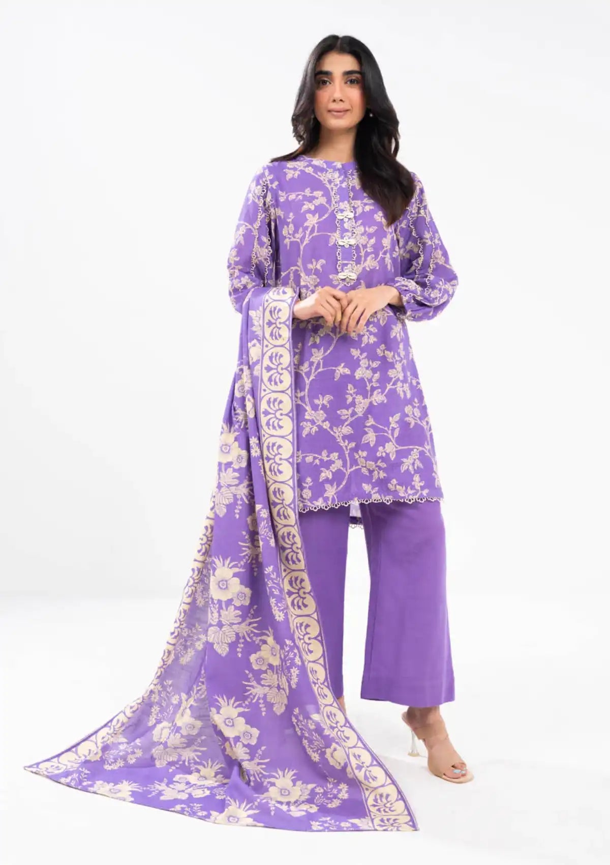 Printed Khaddar Purple Unstitched Suit - Alkaram