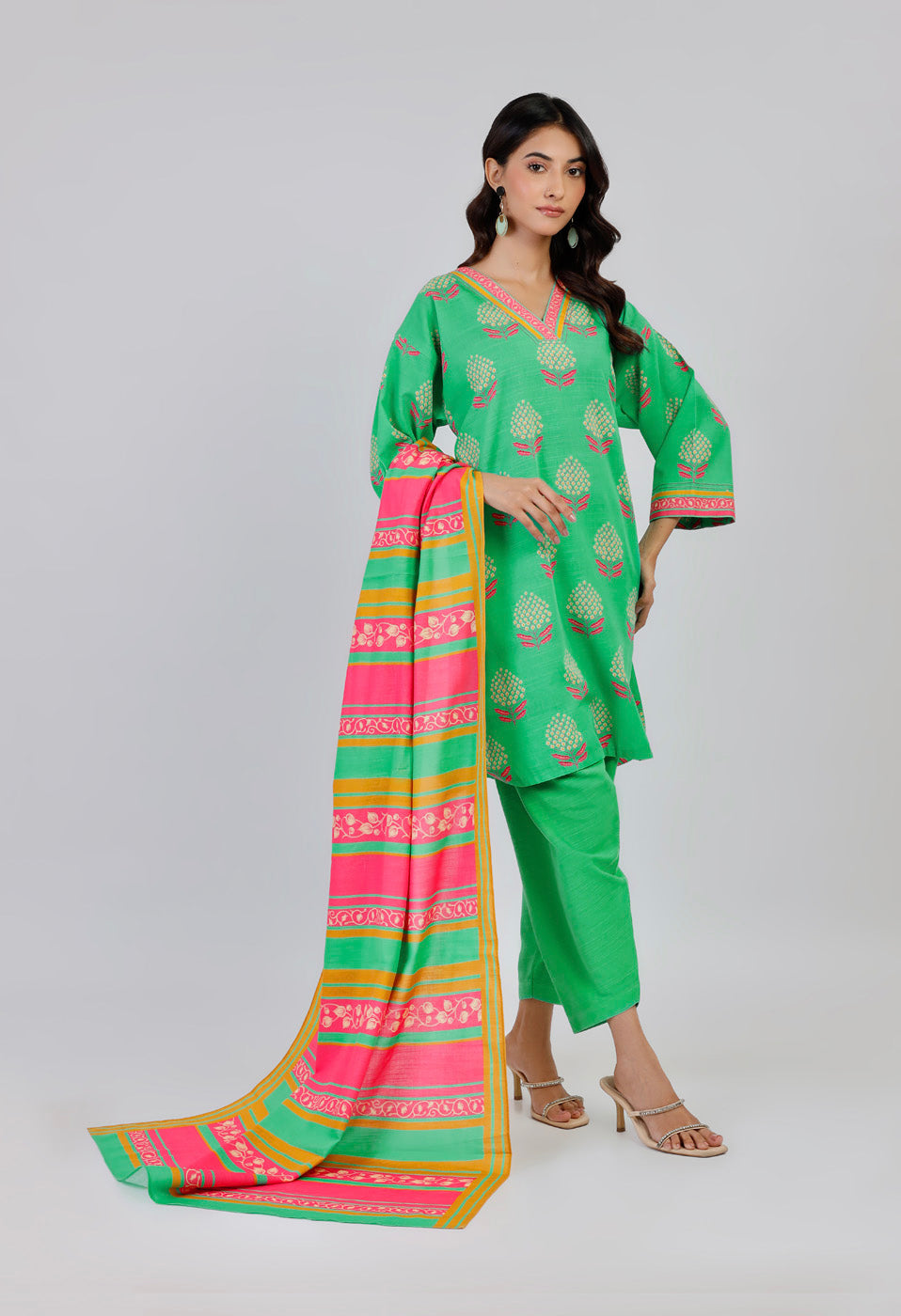 Printed Khaddar Sea Green Unstitched Suit - Alkaram