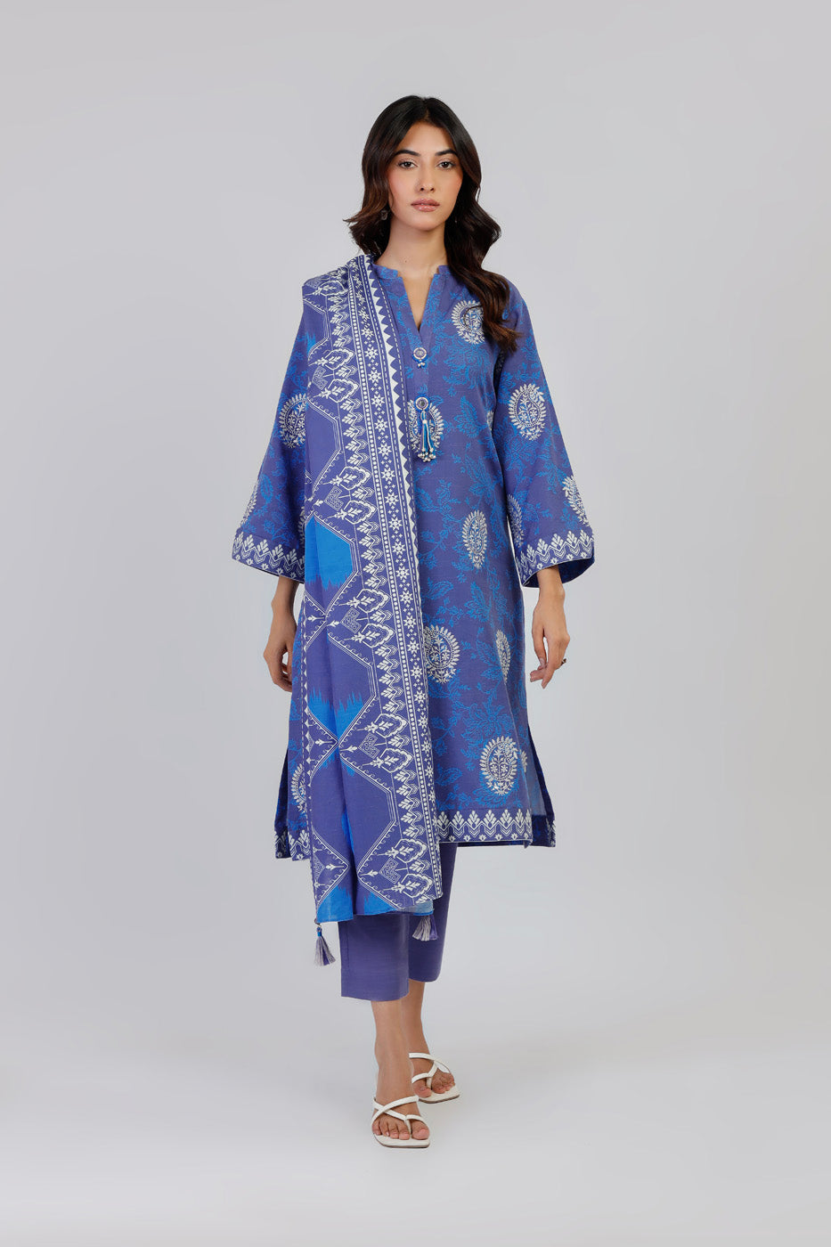 Embroidered Printed Viscose Blue Unstitched Suit - Alkaram