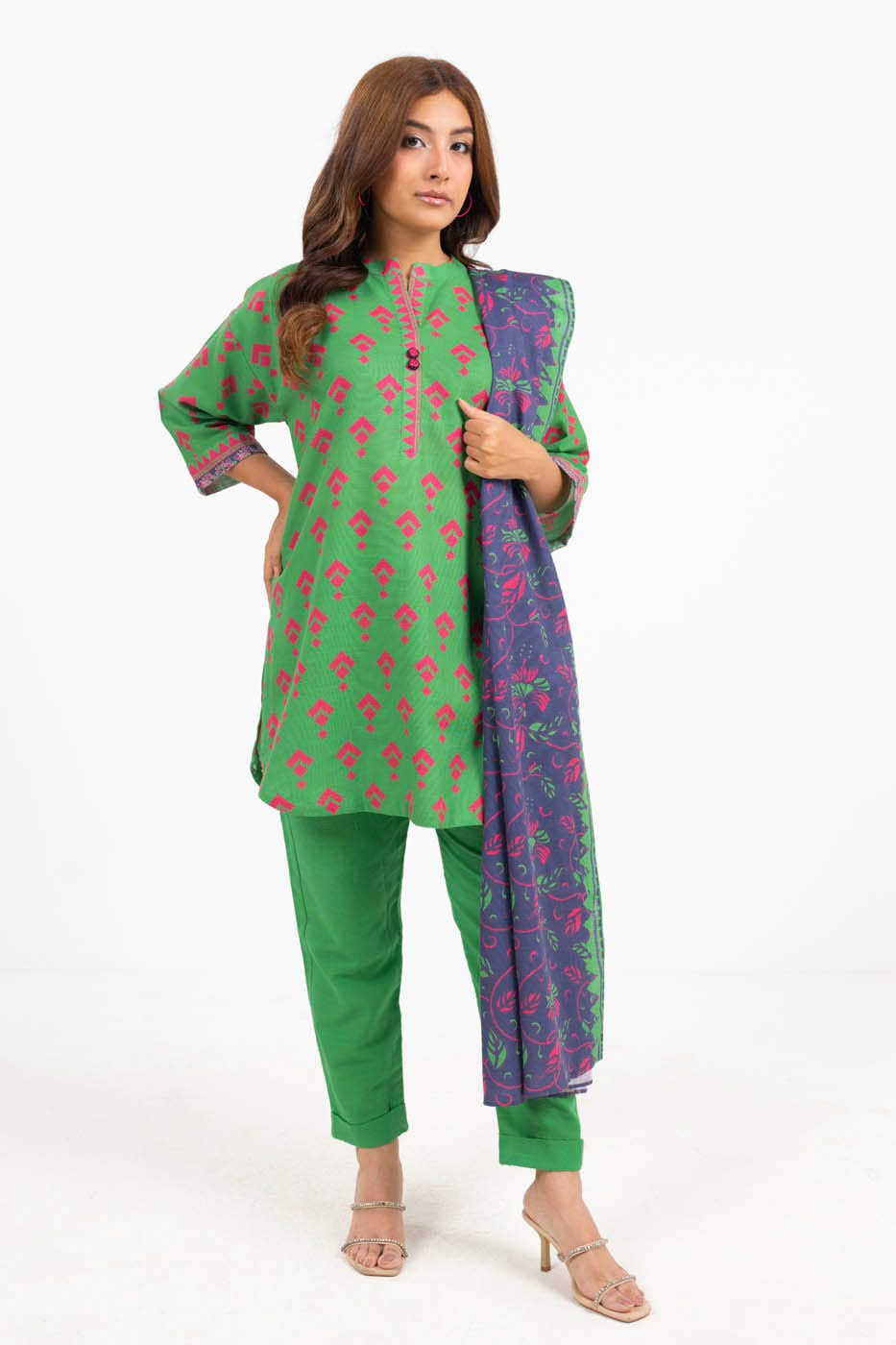 Printed Khaddar Green Unstitched Suit - Alkaram