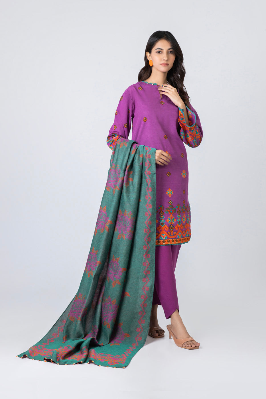 Printed Khaddar Suit Magenta Unstitched Suit - Alkaram