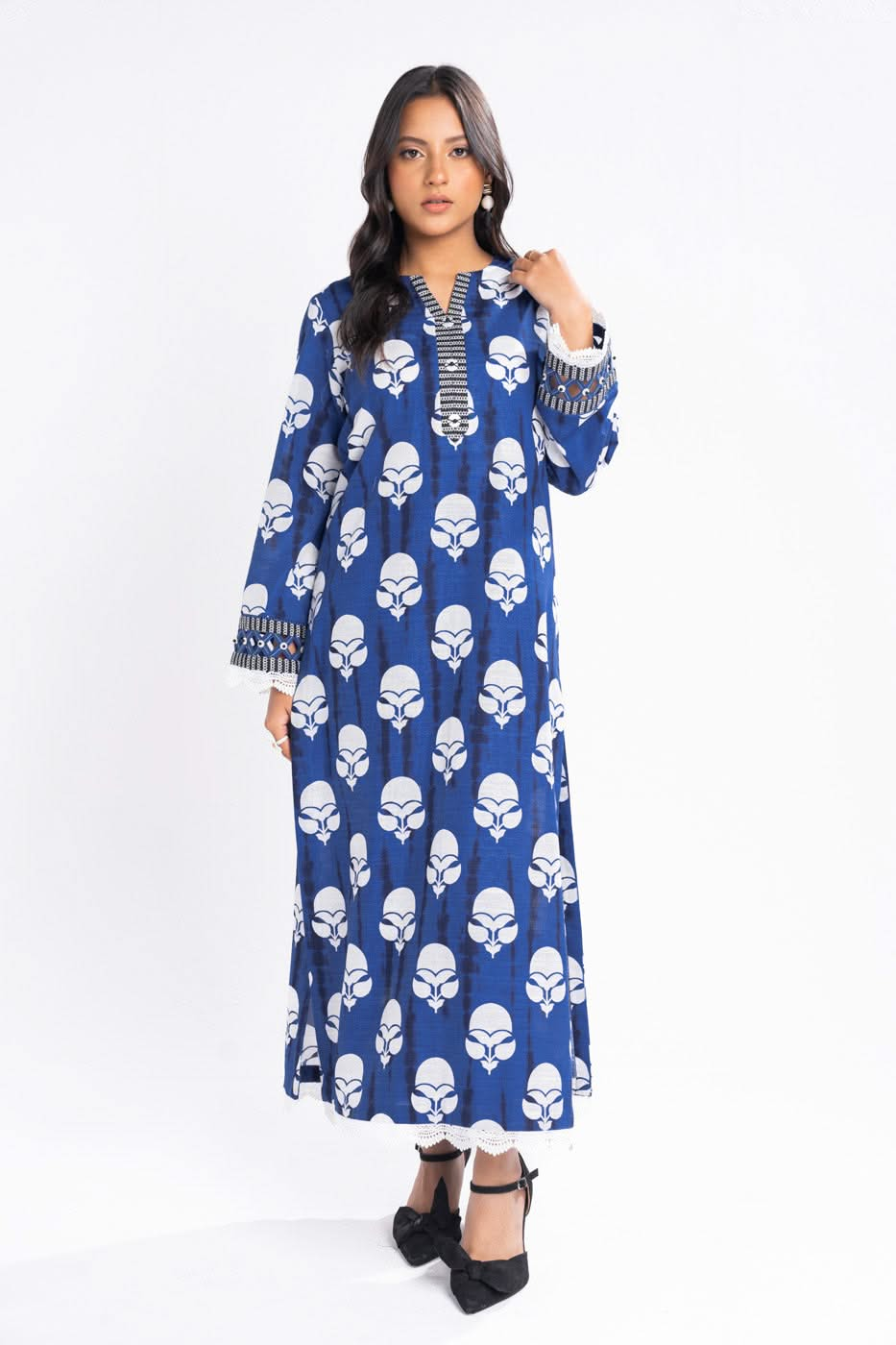 Printed Khaddar Blue Unstitched Suit - Alkaram