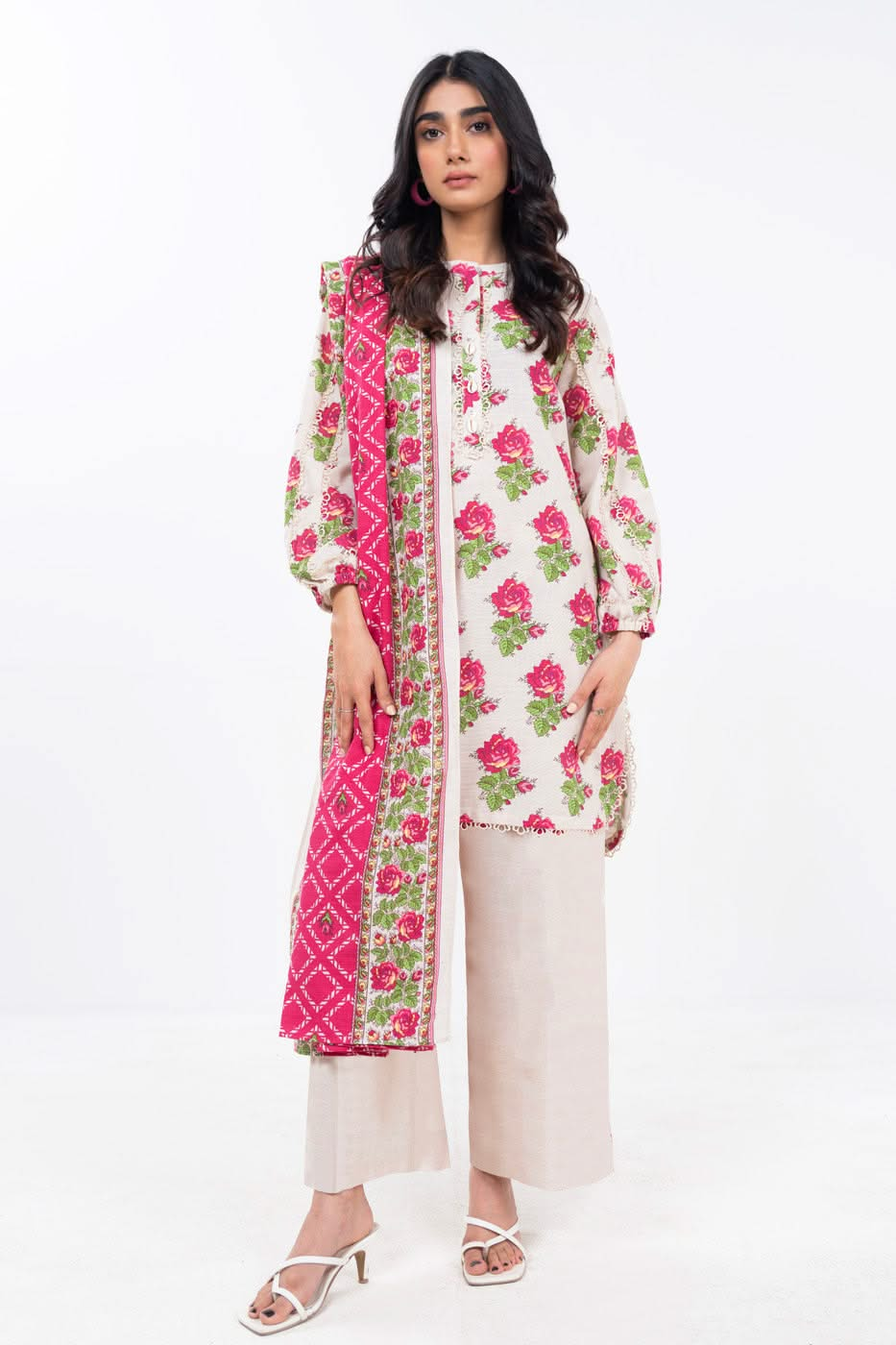 Printed Cambric Cream Unstitched Suit - Alkaram