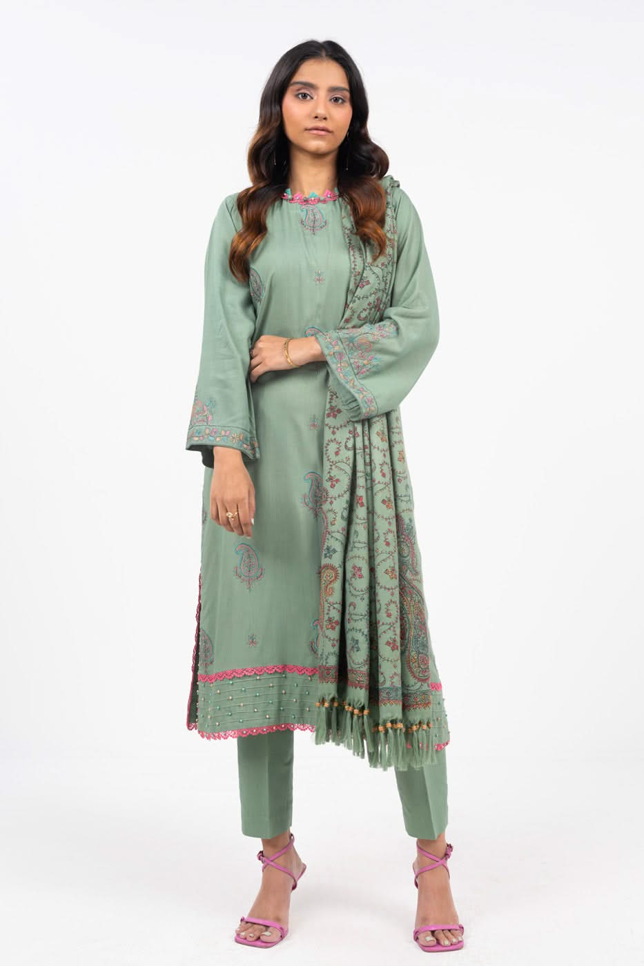 Embroidered Dobby Viscose Green Unstitched Suit - Alkaram