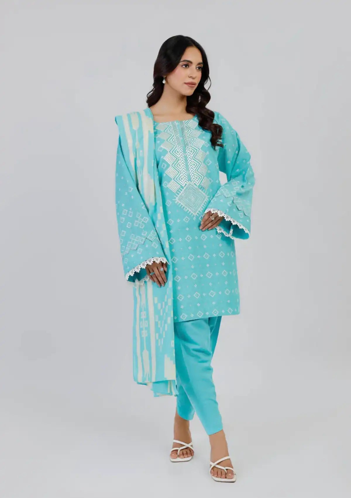 Embroidered Karandi Light Blue Unstitched Suit - Alkaram