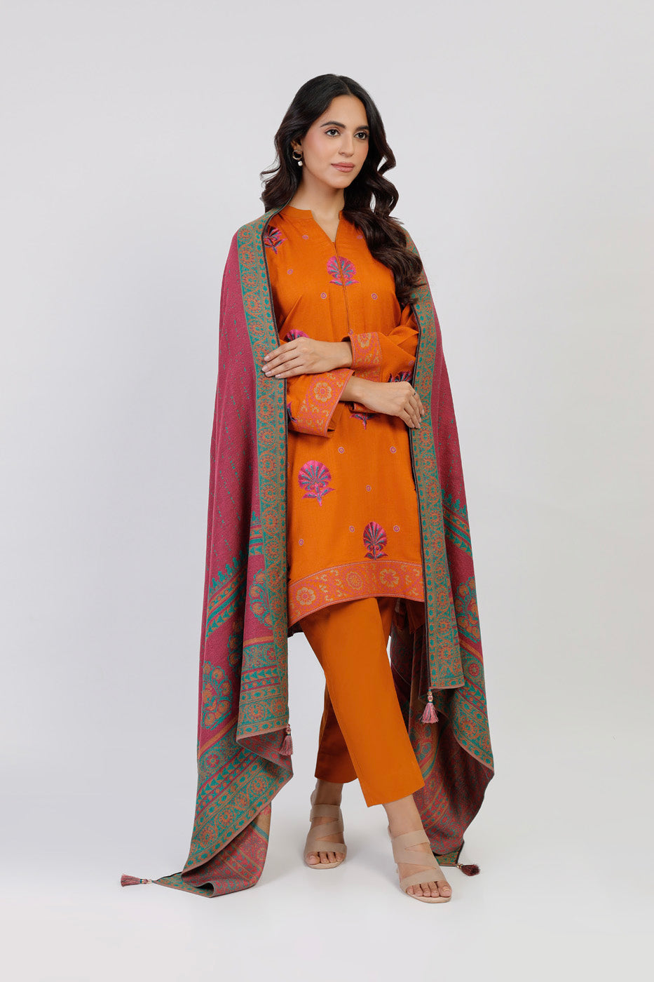 Printed Viscose Rust Unstitched Suit - Alkaram