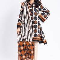 Printed Khaddar Beige Stitched Suit - Alkaram