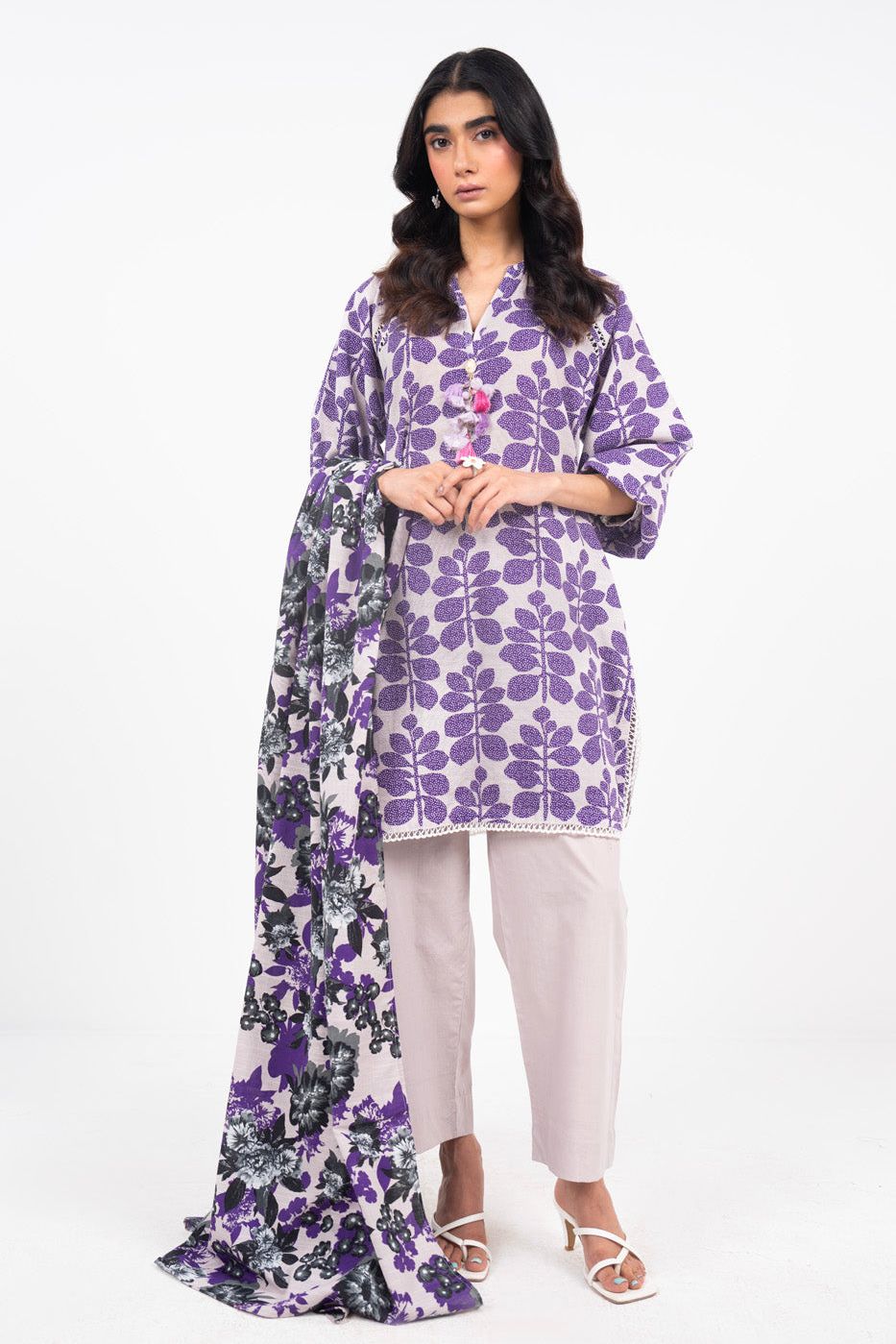 Printed Khaddar Beige Unstitched Suit - Alkaram
