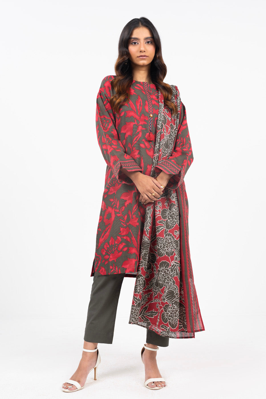 Printed Khaddar Grey Unstitched Suit - Alkaram