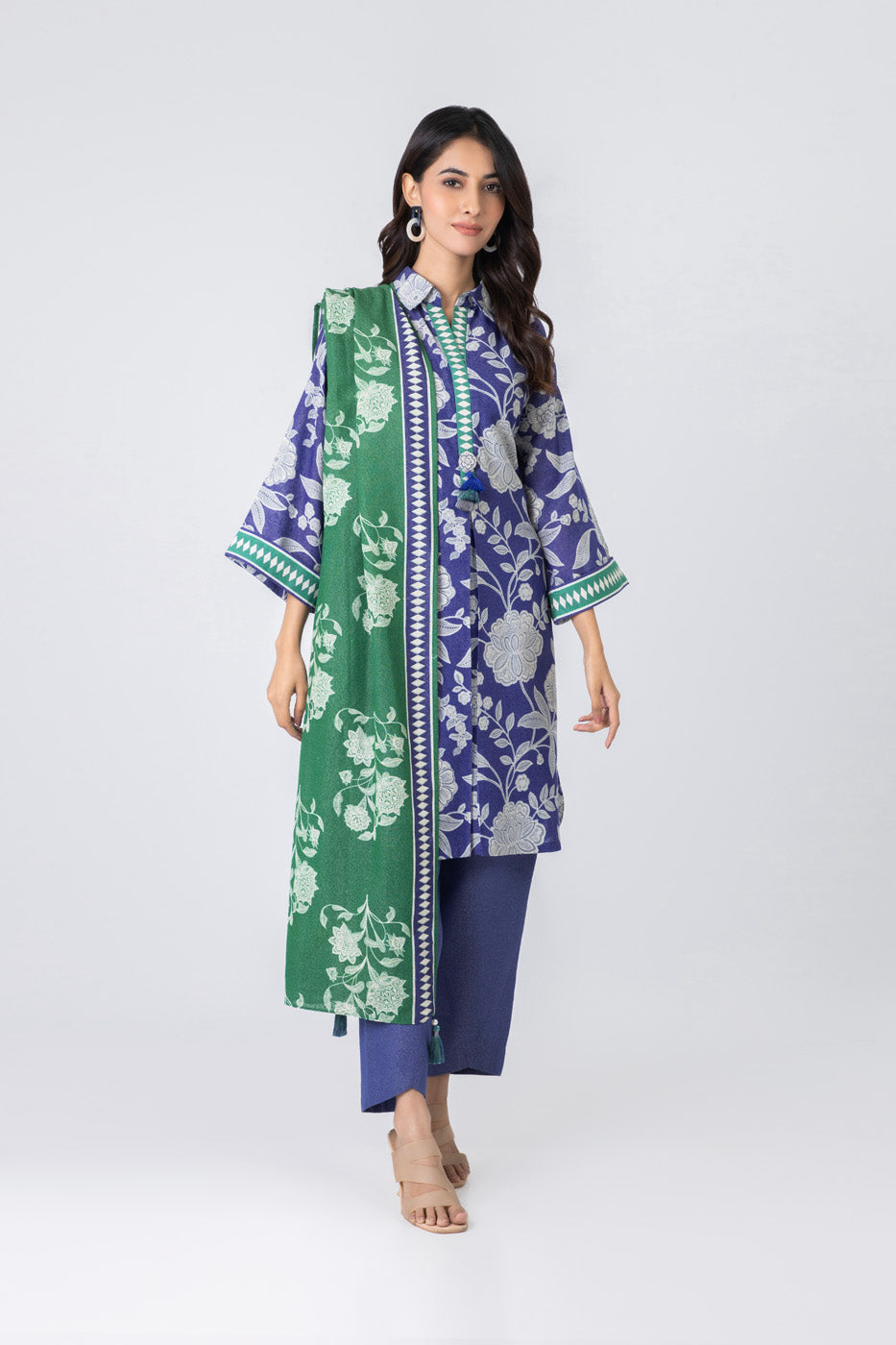 Printed Karandi Blue Unstitched Suit - Alkaram