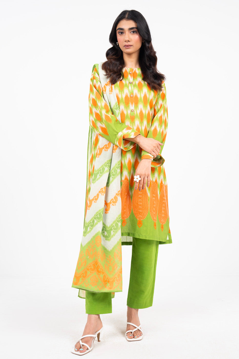 Printed Khaddar Suit Green Unstitched Suit - Alkaram