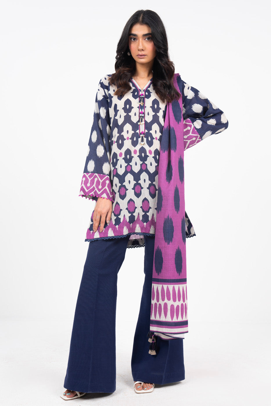 Printed Khaddar Blue Unstitched Suit - Alkaram