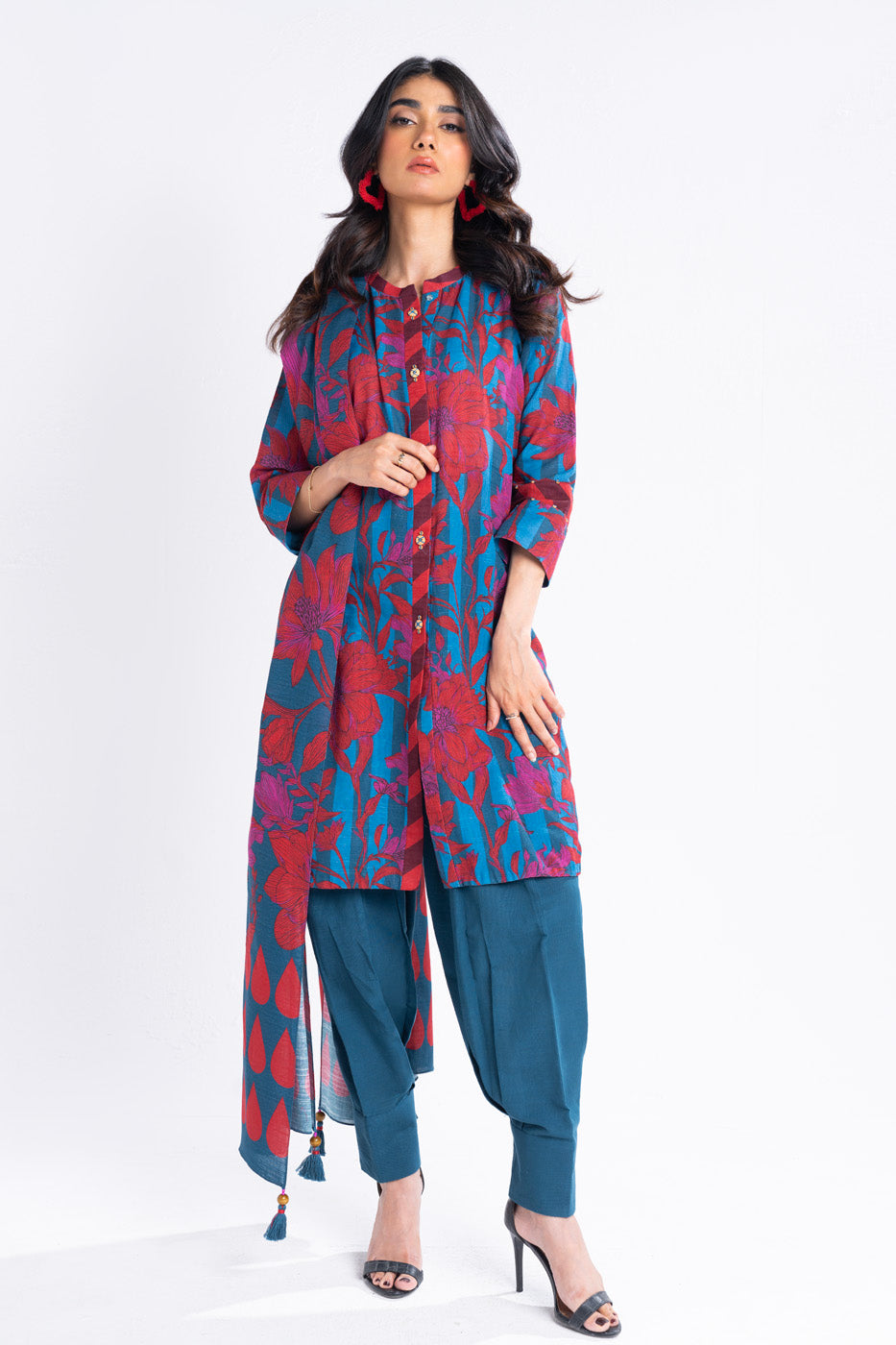 Printed Khaddar Blue Unstitched Suit - Alkaram