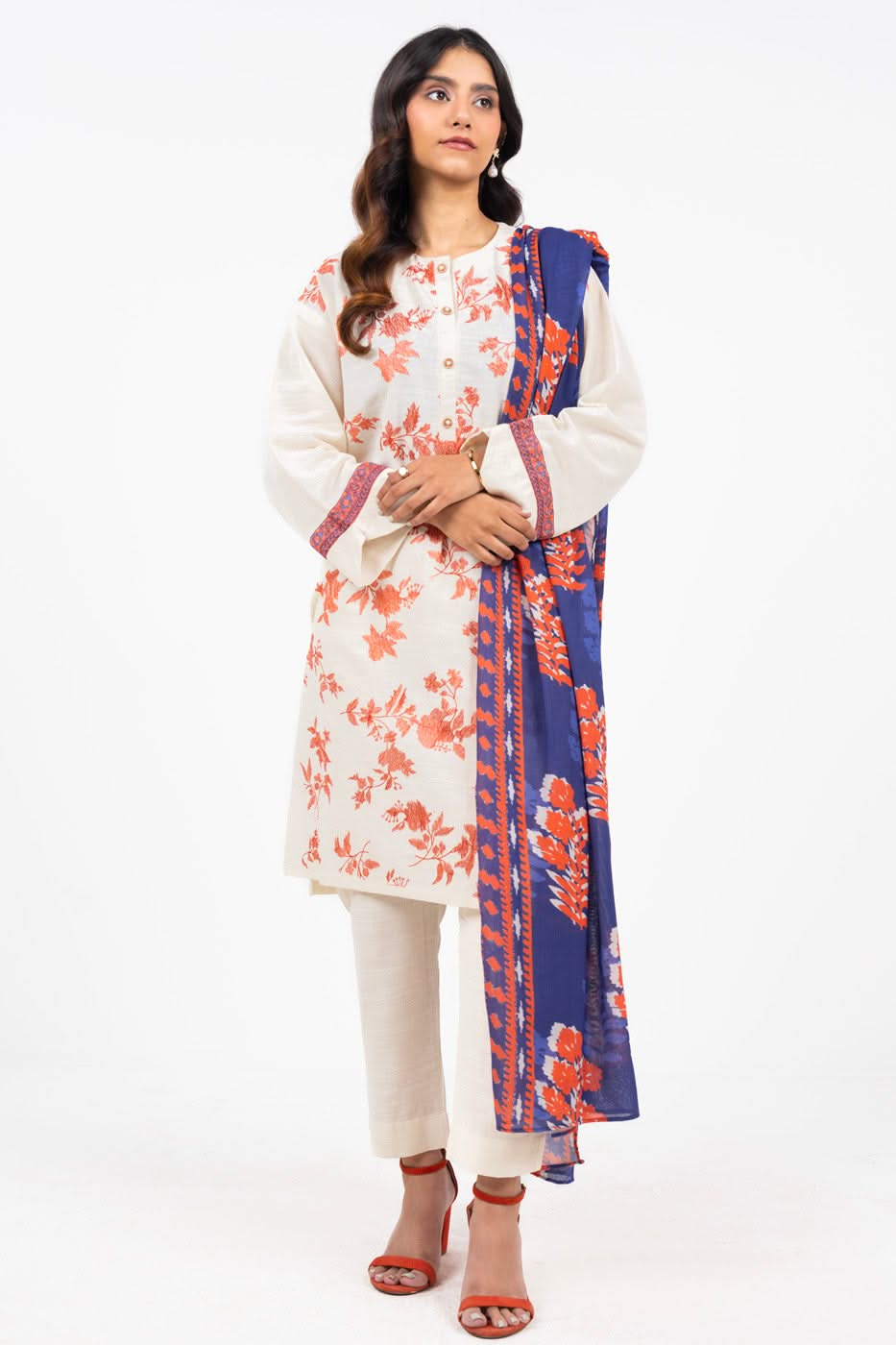 Embroidered Viscose Cream Unstitched Suit - Alkaram