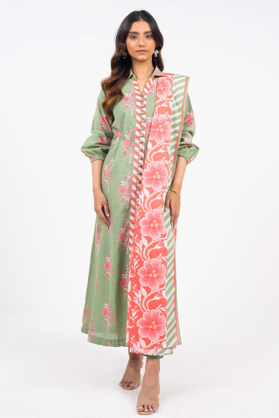 Printed Khaddar Green Unstitched Suit - Alkaram