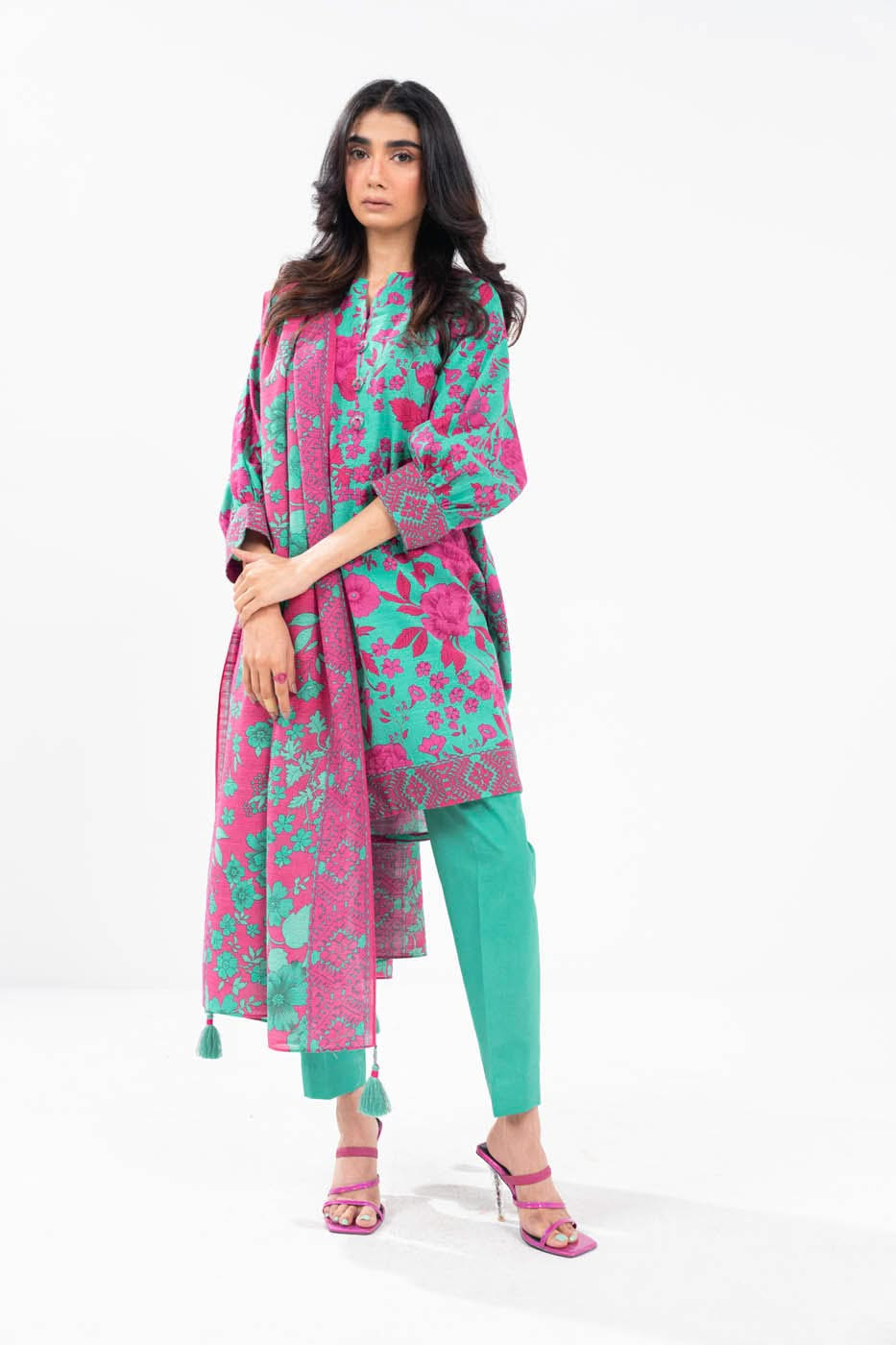 Printed Khaddar Sea Green Unstitched Suit - Alkaram