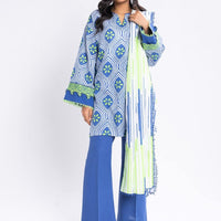 Printed Khaddar Blue Unstitched Suit - Alkaram