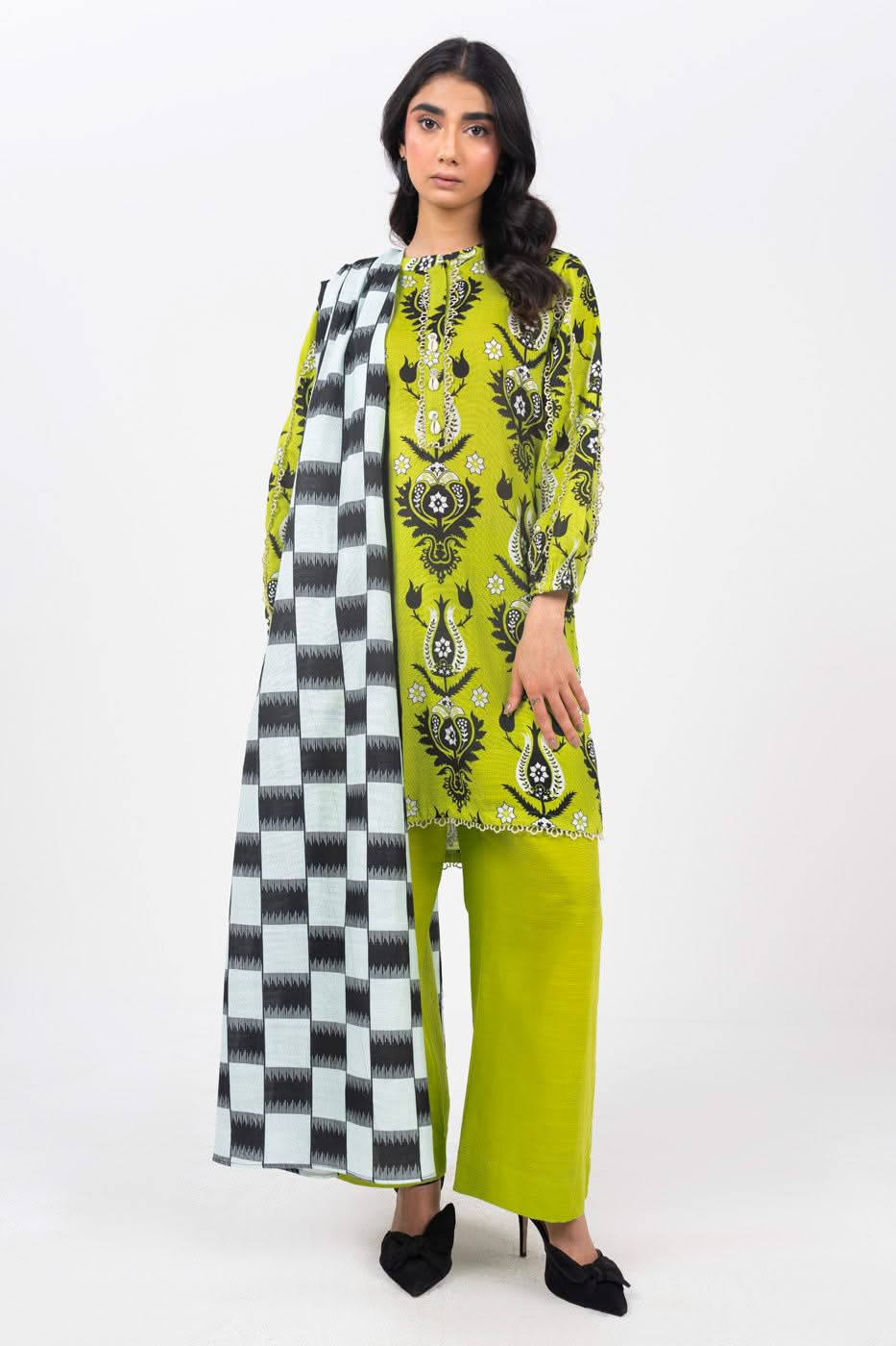 Printed Viscose Slub Green Unstitched Suit - Alkaram