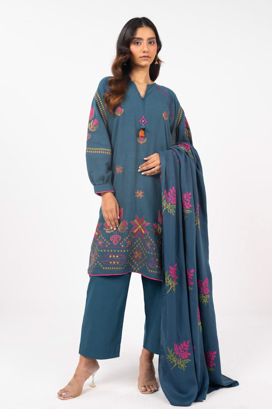 Embroidered Khaddar Blue Unstitched Suit - Alkaram