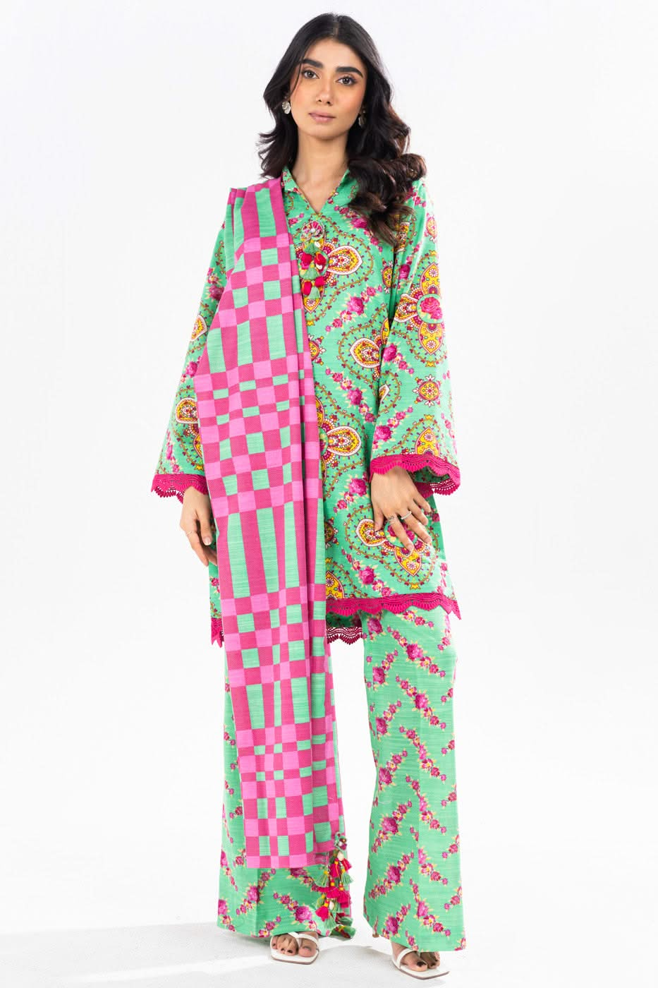 Printed Khaddar Suit Green Unstitched Suit - Alkaram