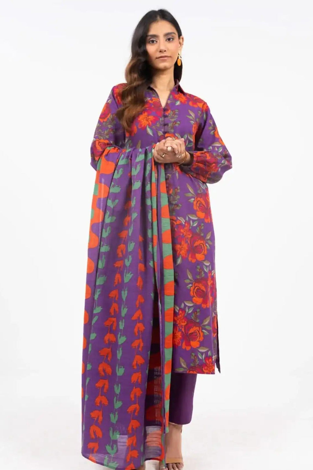 Khaddar Purple Unstitched Suit - Alkaram