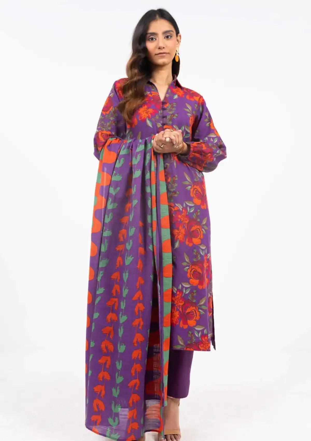 Khaddar Purple Unstitched Suit - Alkaram