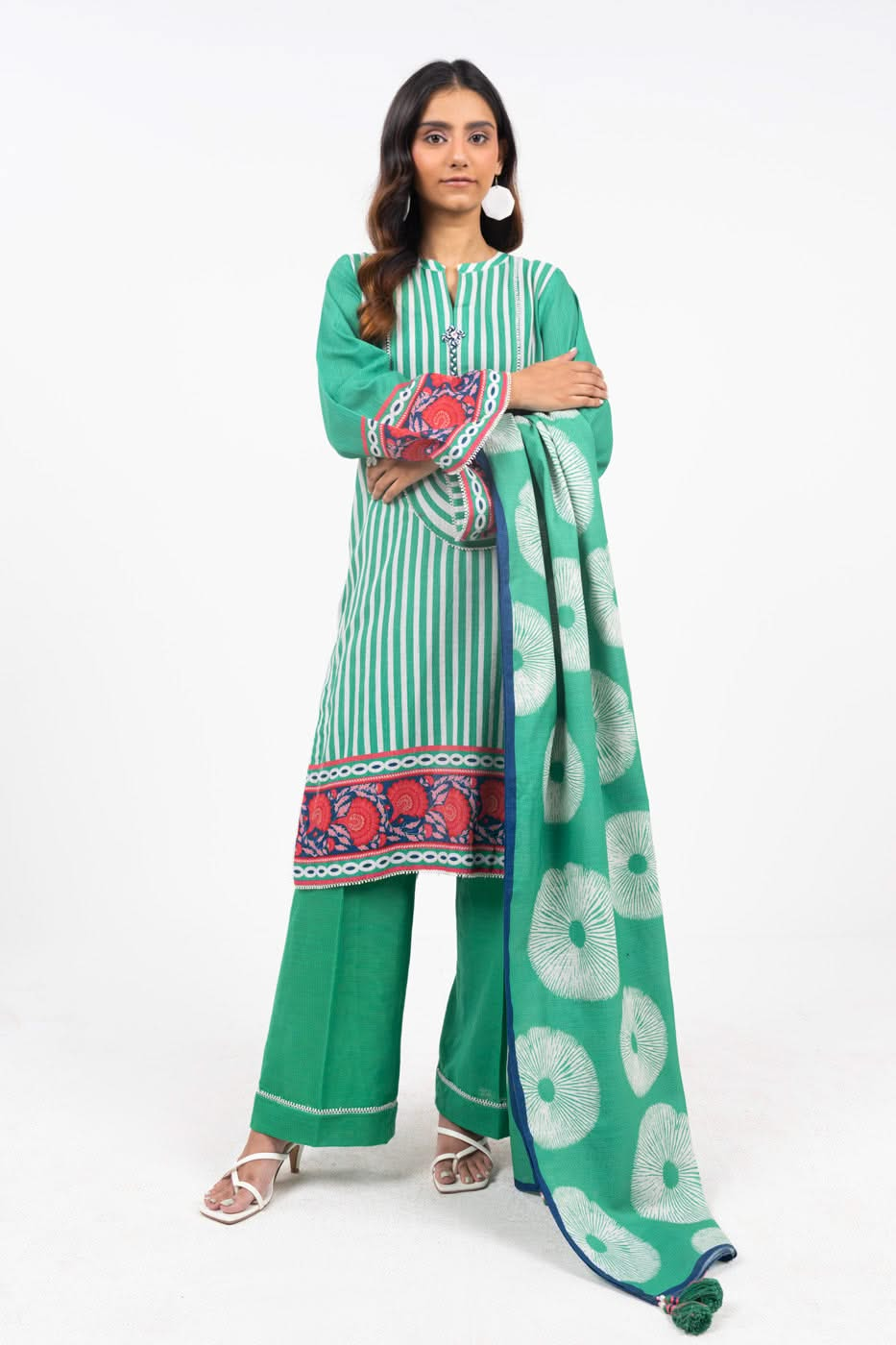 Printed Khaddar Green Unstitched Suit - Alkaram