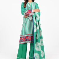 Printed Khaddar Green Unstitched Suit - Alkaram