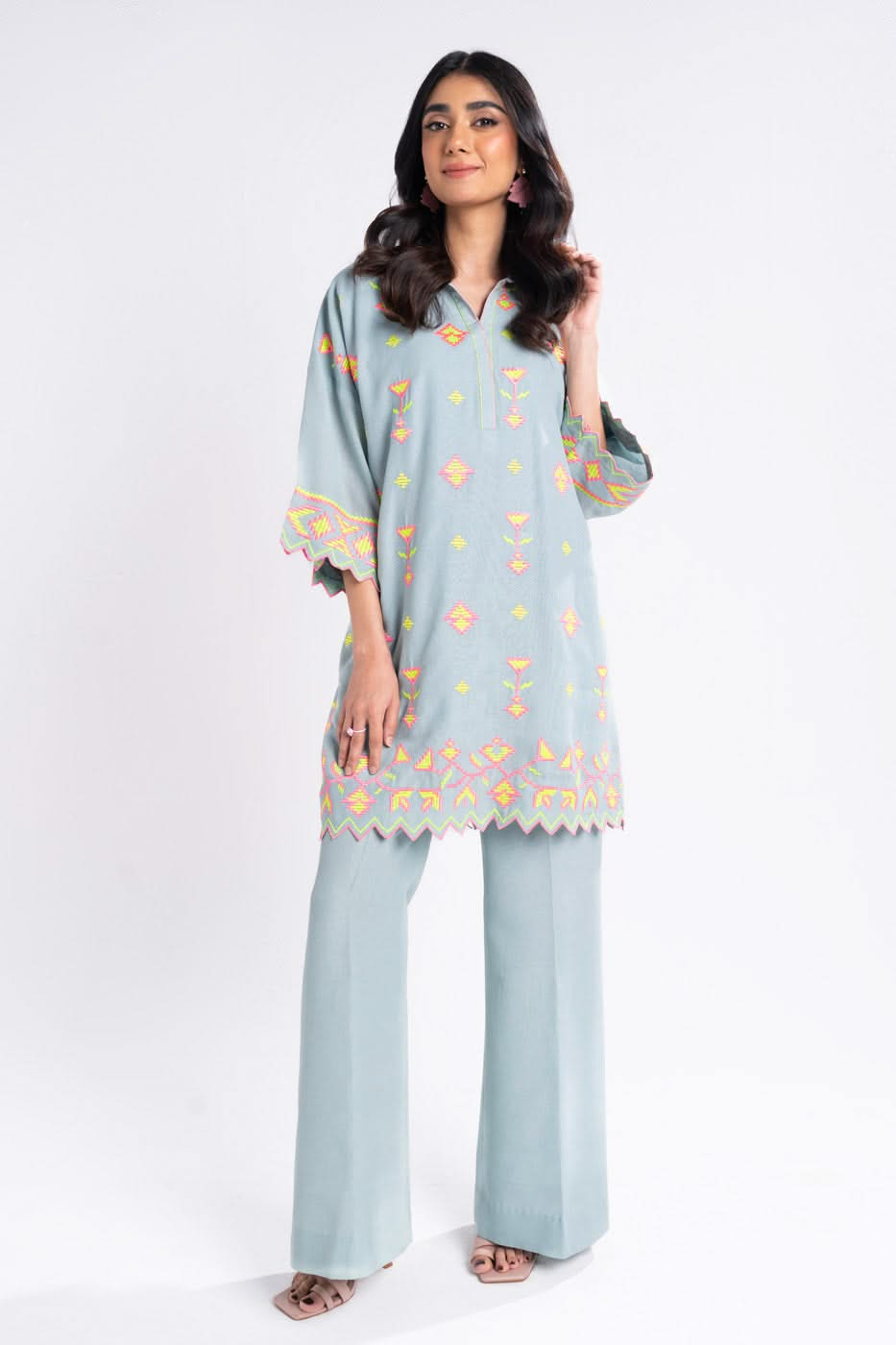 Embroidered Karandi Light Blue Unstitched Suit - Alkaram