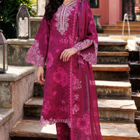 Fuchsia Flare - Farasha Printed Essentials Stitched