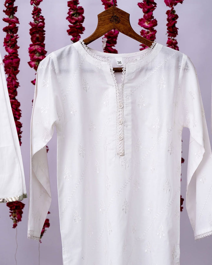 Cotton Cambric White Stitched Suit - Senorita