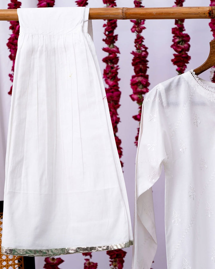 Cotton Cambric White Stitched Suit - Senorita
