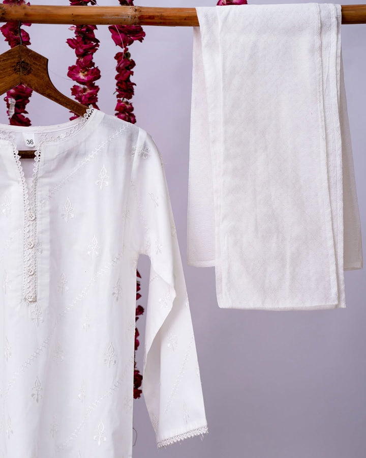 Cotton Cambric White Stitched Suit - Senorita