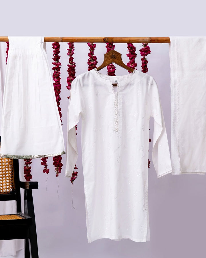Cotton Cambric White Stitched Suit - Senorita
