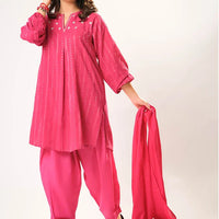 Cotton Karandi Dobby Shocking Pink Stitched Suit - Senorita