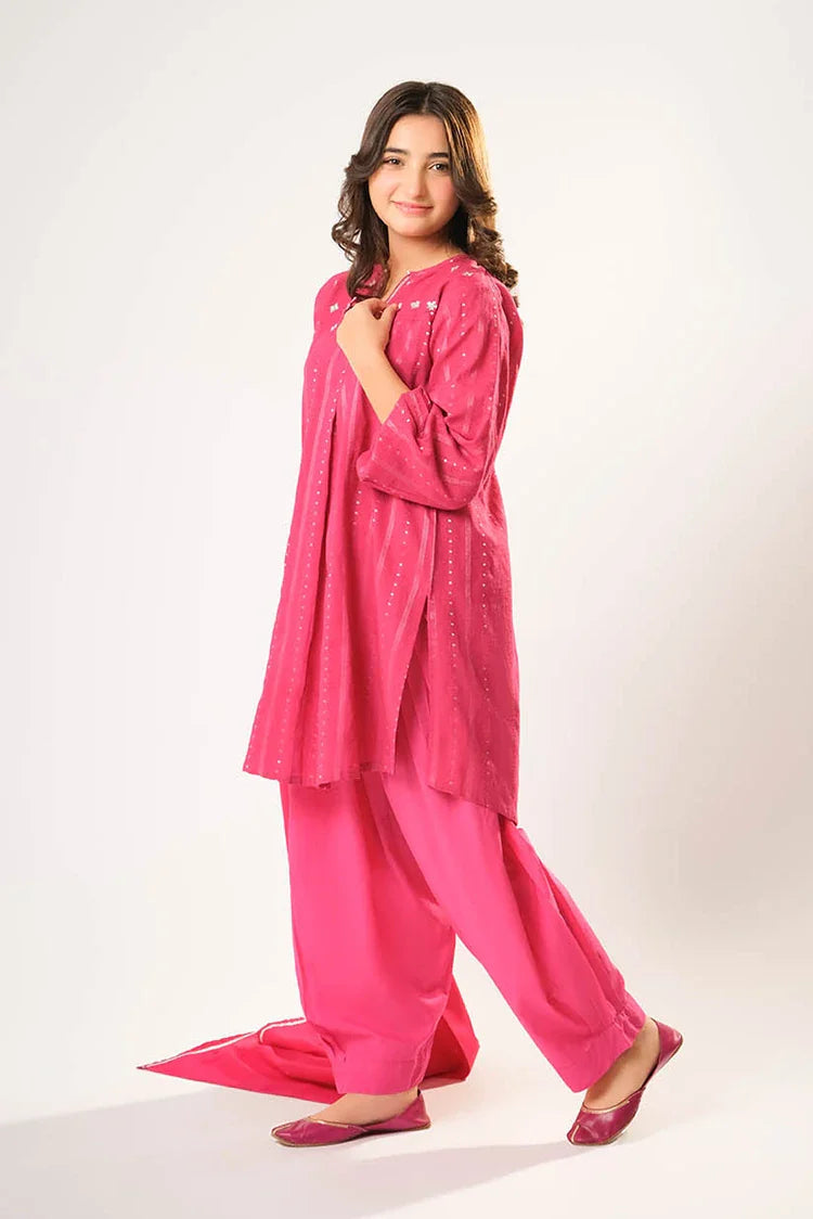 Cotton Karandi Dobby Shocking Pink Stitched Suit - Senorita