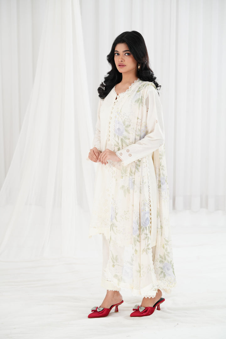 Gardenia Muse - Cross Stitch Chikankari Stitched