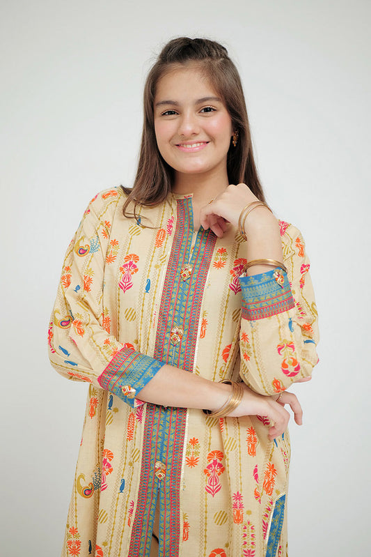 Cotton Gold Print Lawn Fawn Stitched Suit - Senorita