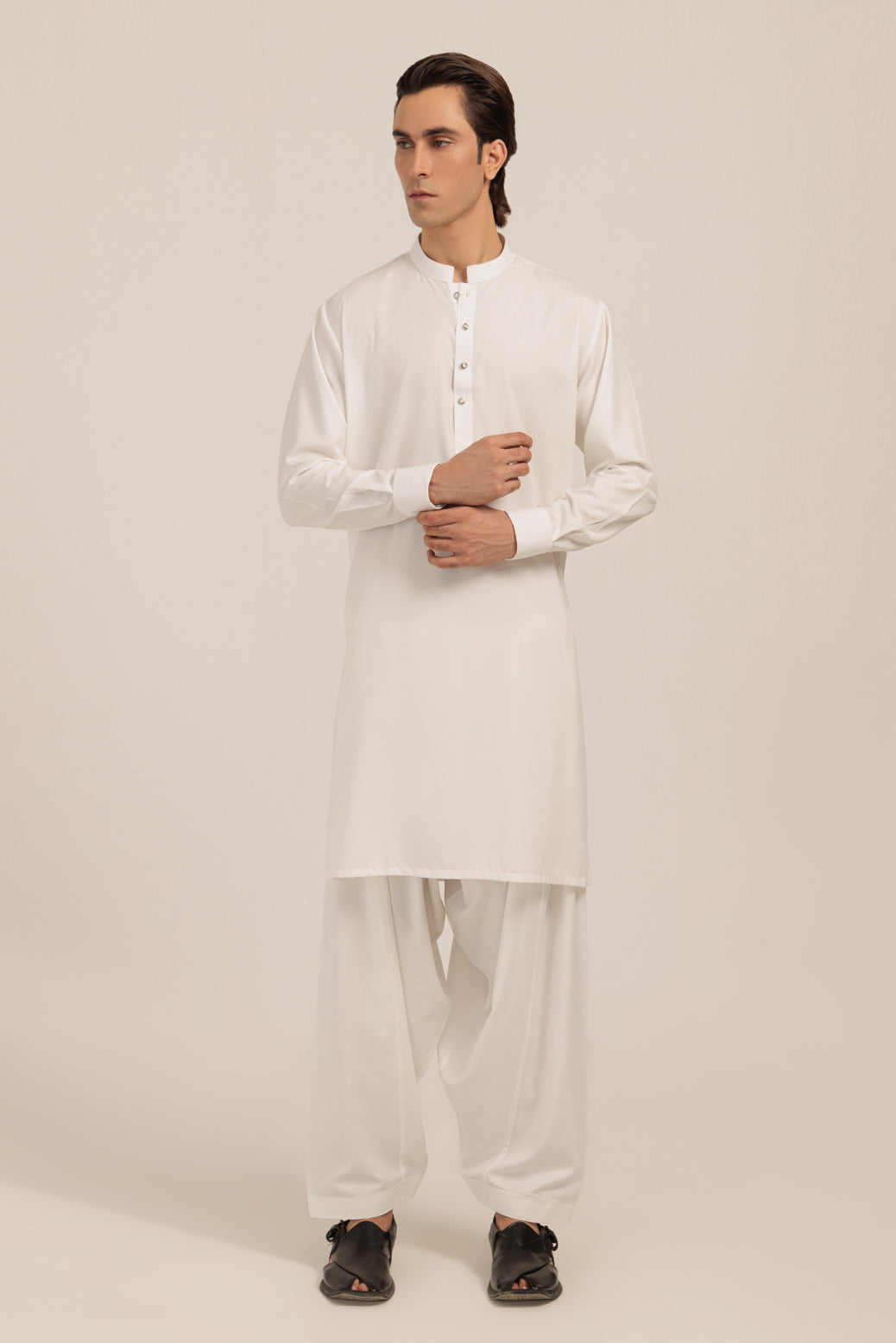 Blended White Kurta Shalwar - Bonanza