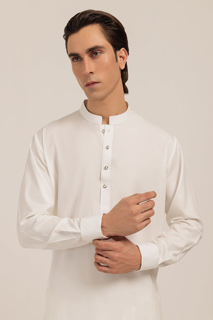 Blended White Kurta Shalwar - Bonanza