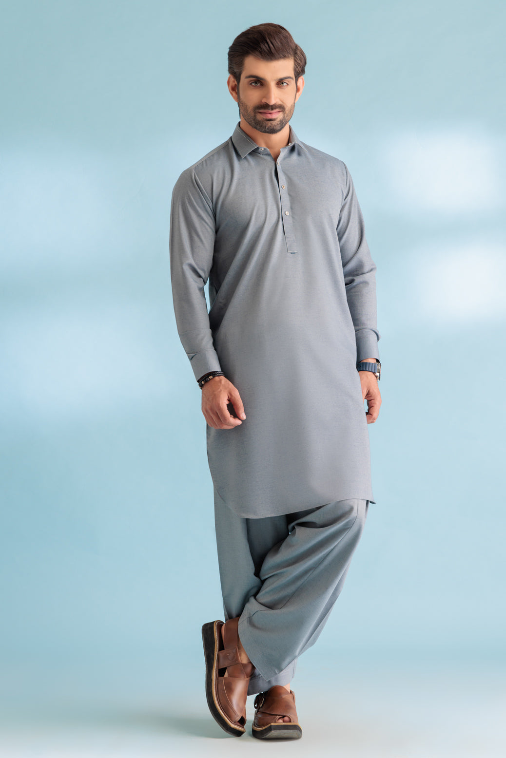 Blended Electric Blue Shalwar Kameez - Bonanza